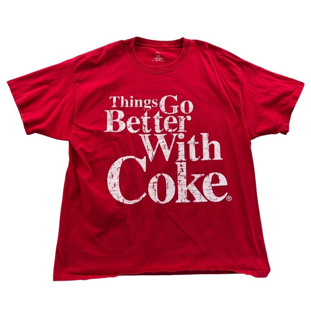 Vintage Booke T-Shirt XL Red "Things Go Better With Coke" Cotton Tagless